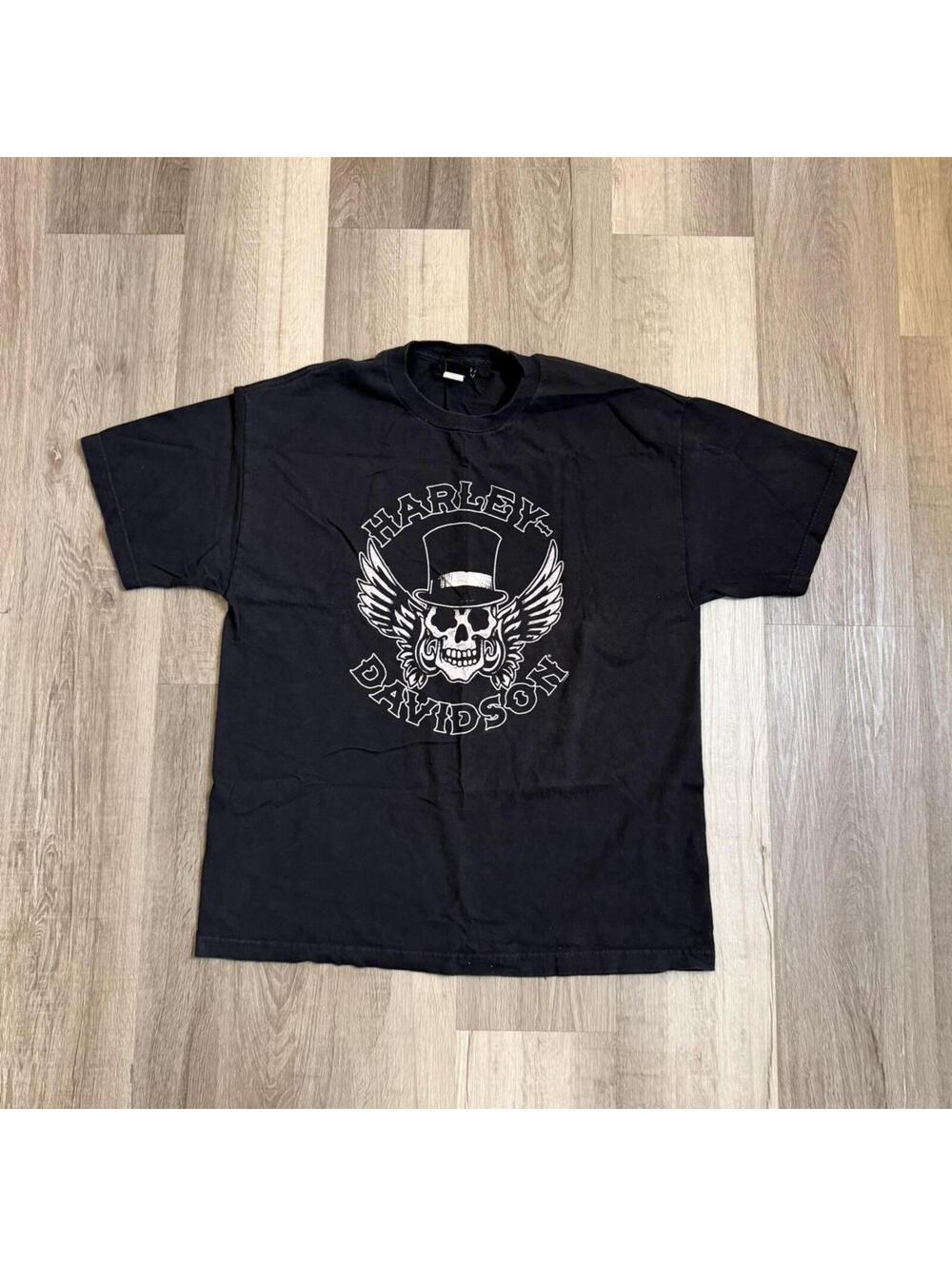 Harley Davidson black skull tee Size w/ wings Wisconsin size XL #biker #skull